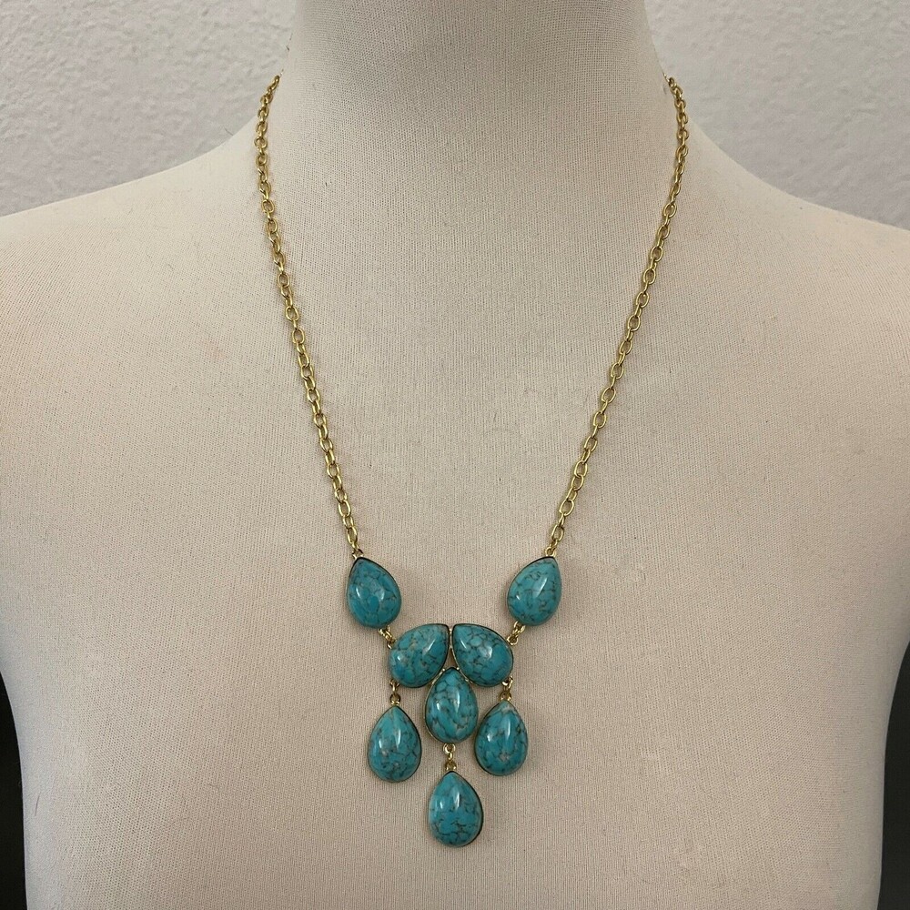 Roberta Chiarella Gold-tone Turquoise Blue Pear Shaped Fashion Necklace NWOT